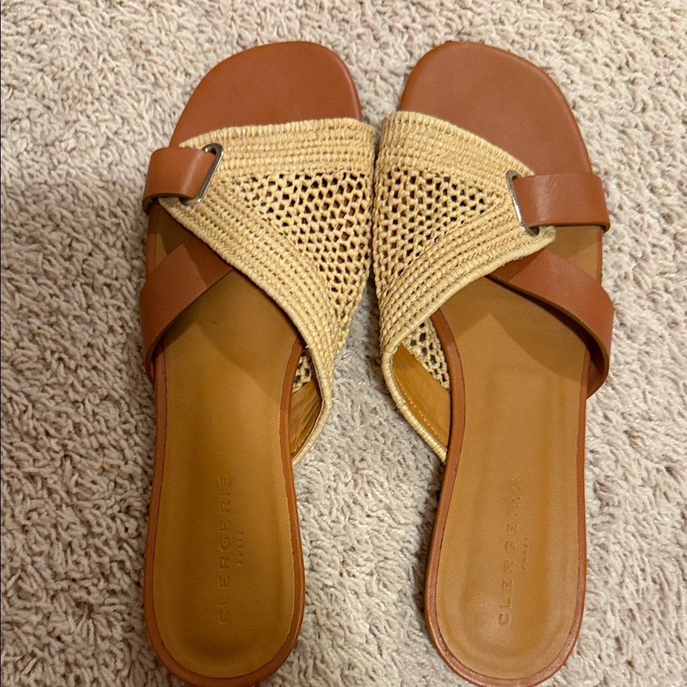 Robert Clergerie Tan and Brown Slide Sandals